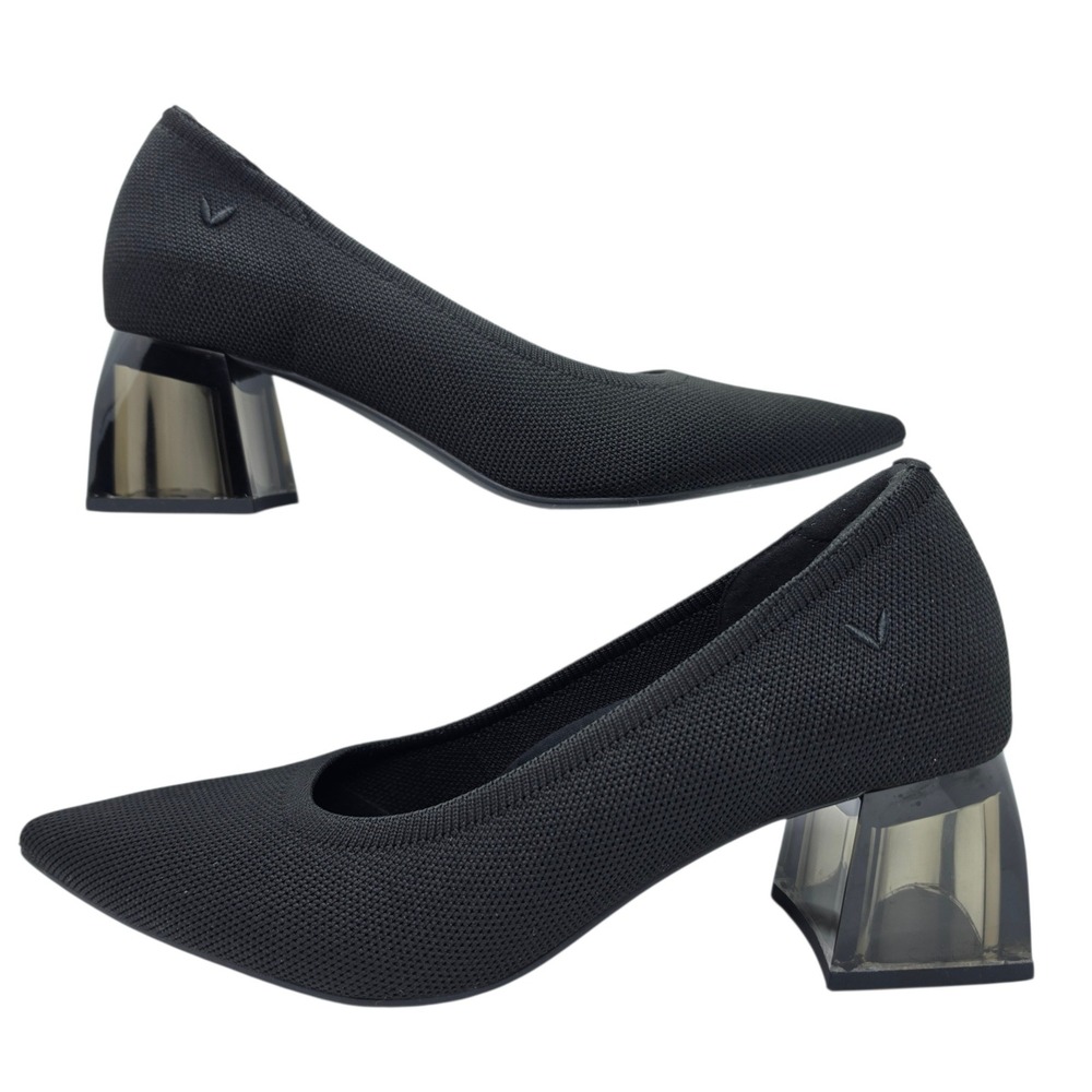 Vivaia Black Pointed Toe Knit Pumps Translucent Block Heel Size 38.5